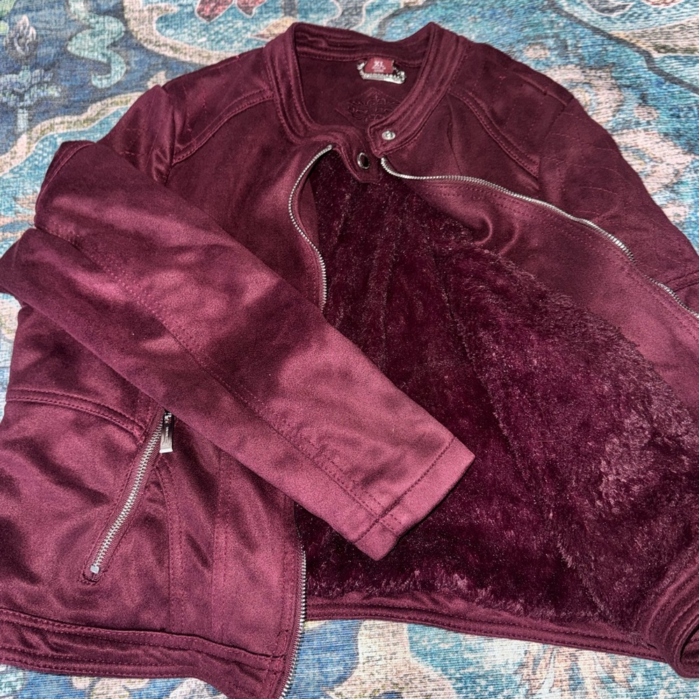 JOUJOU Women's Burgundy Fuax Suede Jacket
